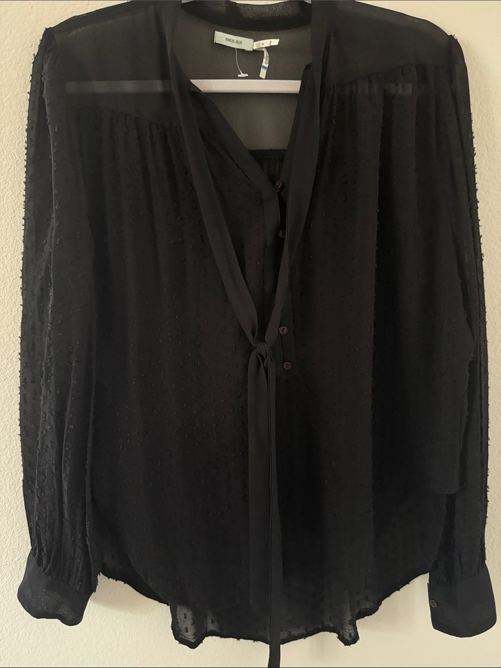 Kimchi Blue Black Sheer Tie-Neck Blouse